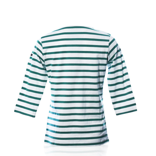 3/4 Sleeve Boatneck Top - Teal/Cream