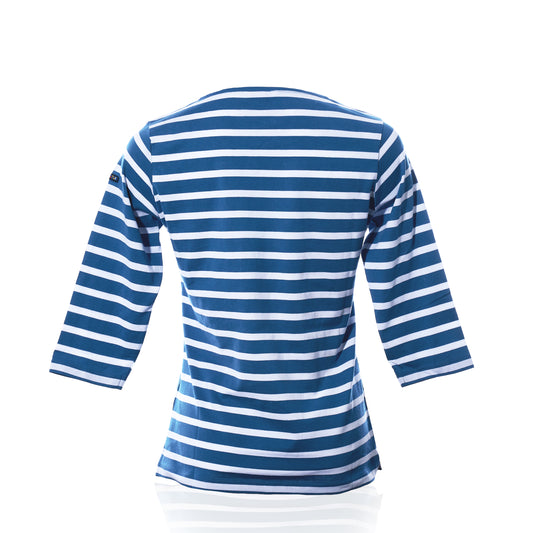 3/4 Sleeve Boatneck Top - High Tide/White