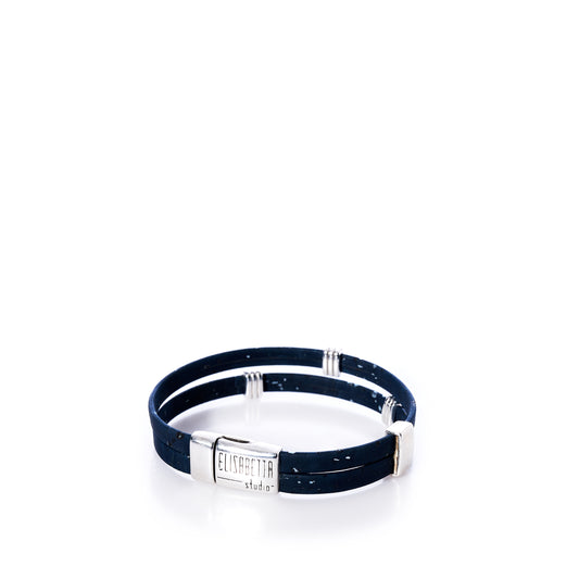 Classic Cork Bracelet - Stripe Bands on Navy