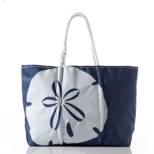White on Navy Sand Dollar Large Tote