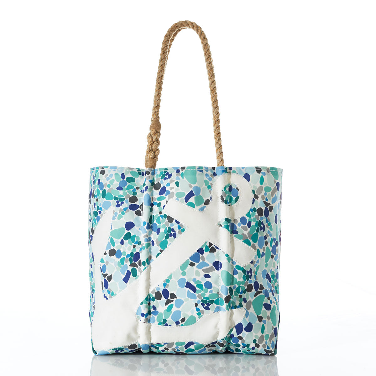 White Anchor on Sea Glass Print Medium Tote