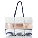 Rose Gold-on-Navy Mariner Stripe Large Tote