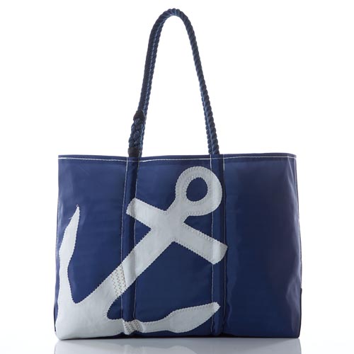 White-on-Navy Anchor Large Tote