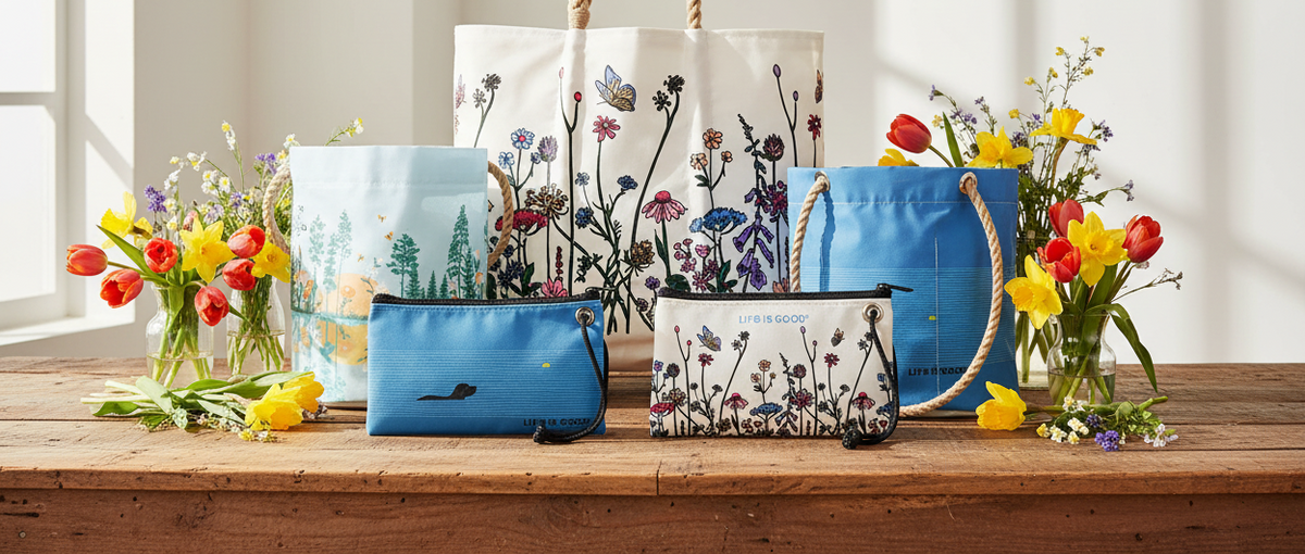 life is good wildflowers lakeside sunsets with sea bags