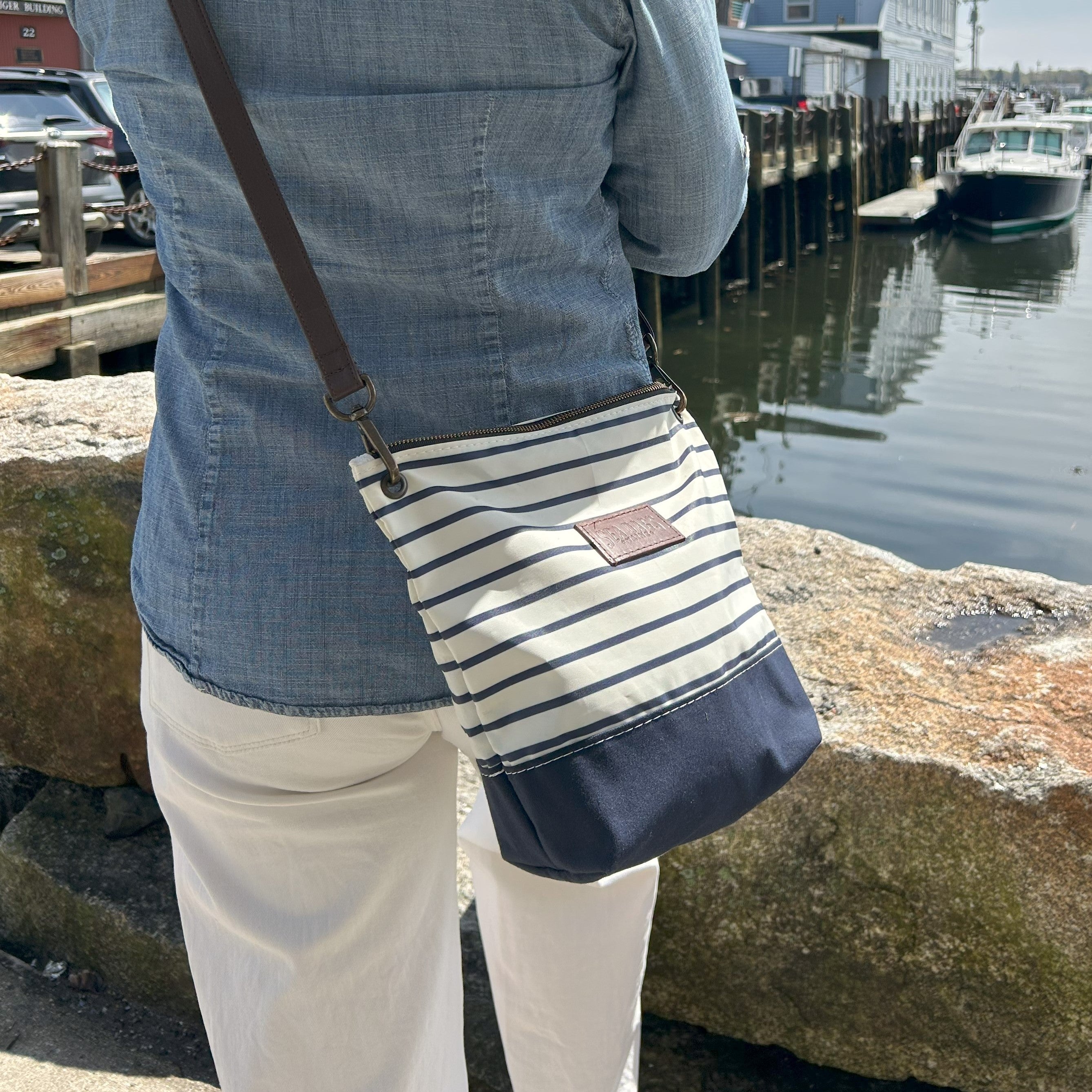 Navy Mariner Stripe Chebeague Crossbody Bag – Sea Bags
