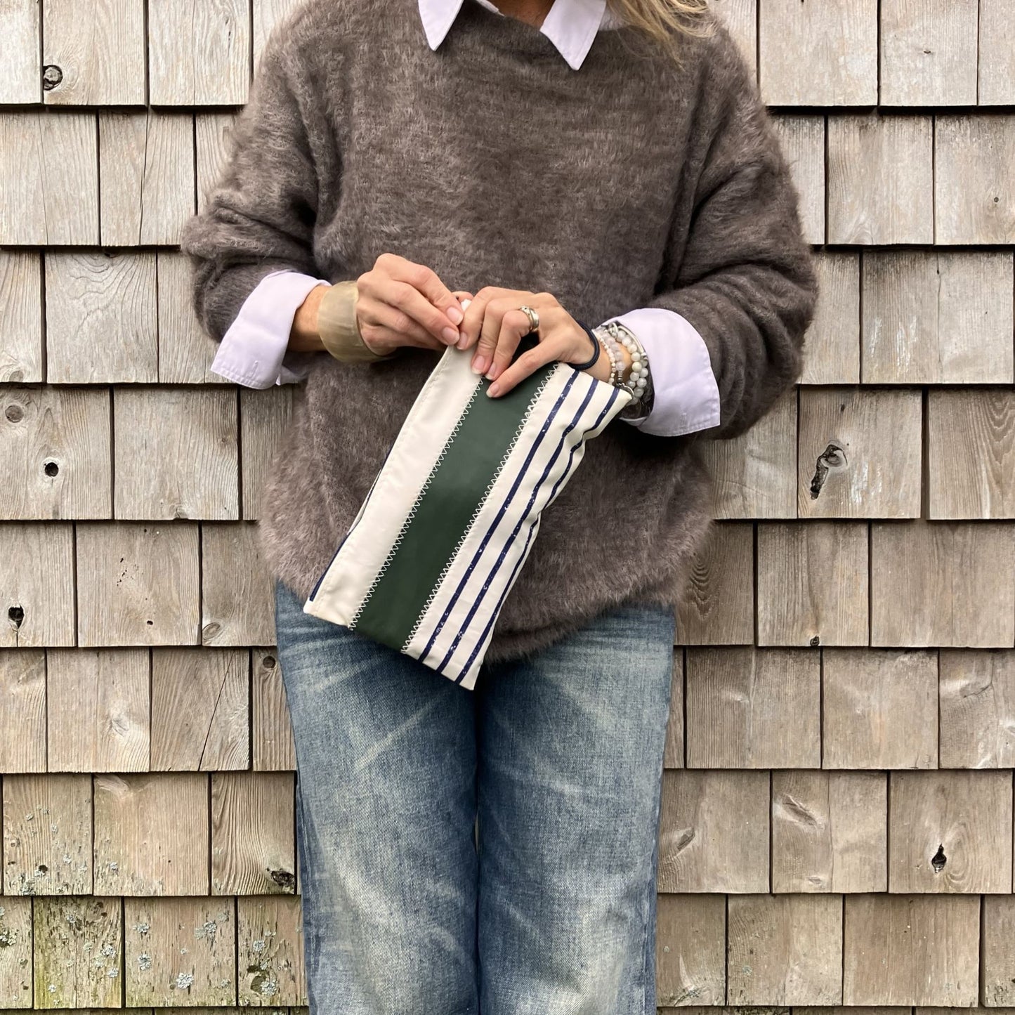 Trapline Mariner Stripe Large Wristlet - Dark Green