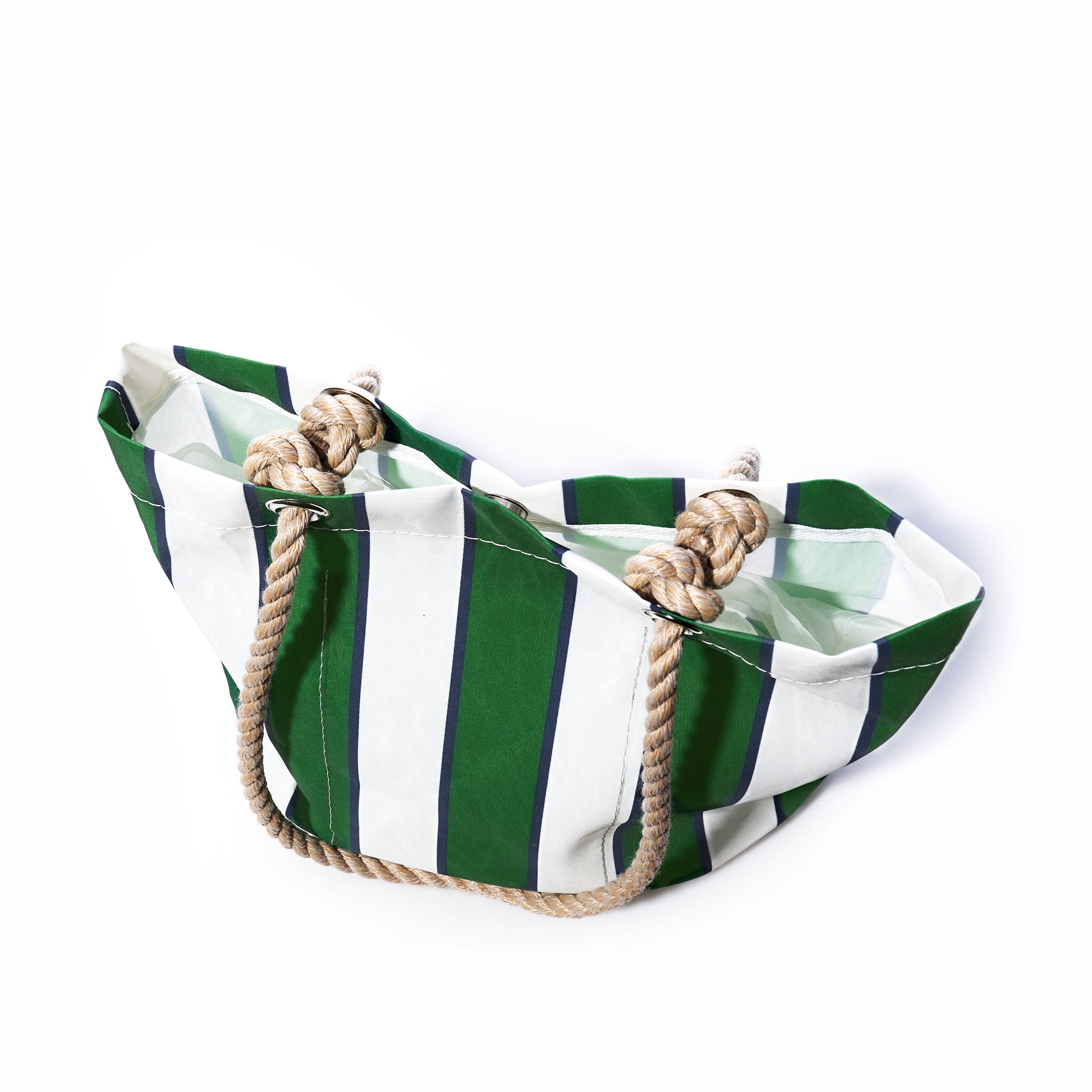 pier college rugby stripe bag from repurposed ecofriendly sail materials