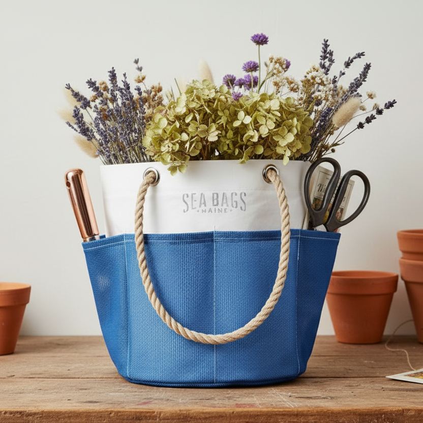 gardener's tool bucket with mesh pockets weatherproof yard and flowerbed work tote