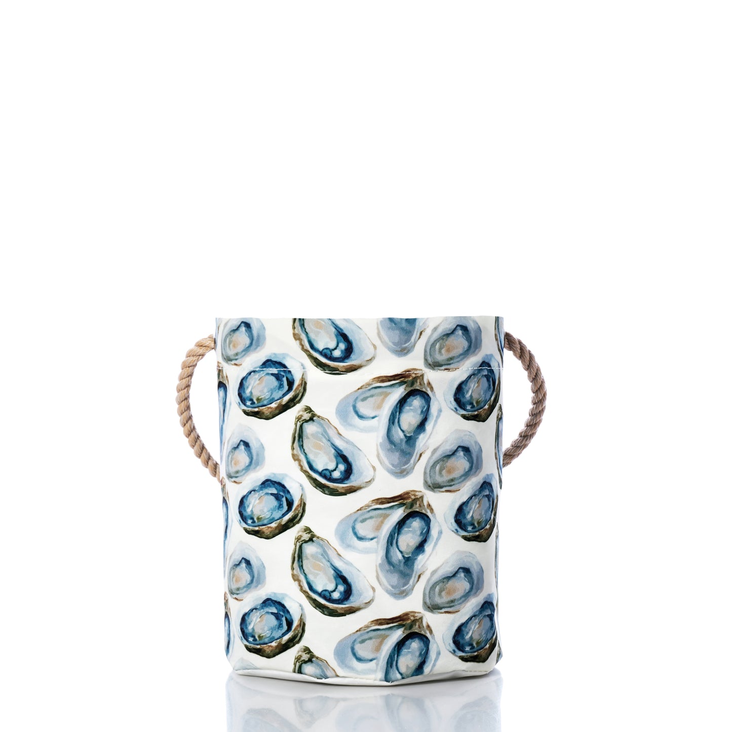 Ceramic basket with oyster shell pattern on a white background