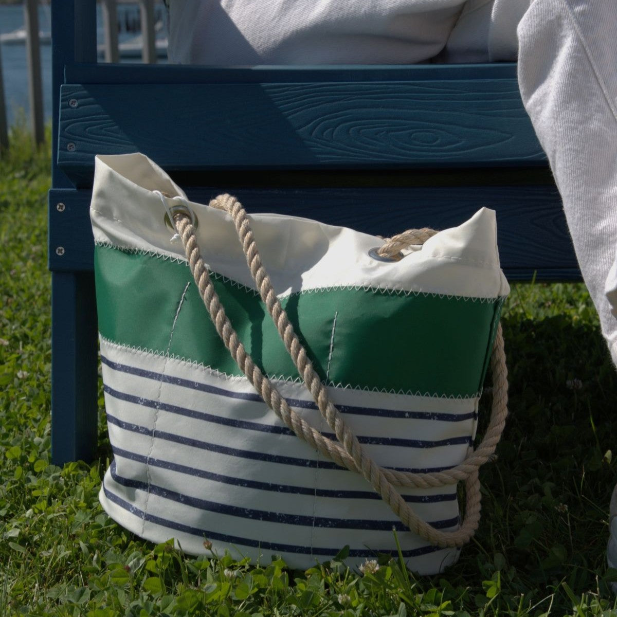 Green-on-Navy Mariner Stripe Essential Handbag