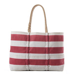 Red Rugby Stripe Large Tote by Sea Bags featuring horizontal red and white stripes and braided rope handles.
