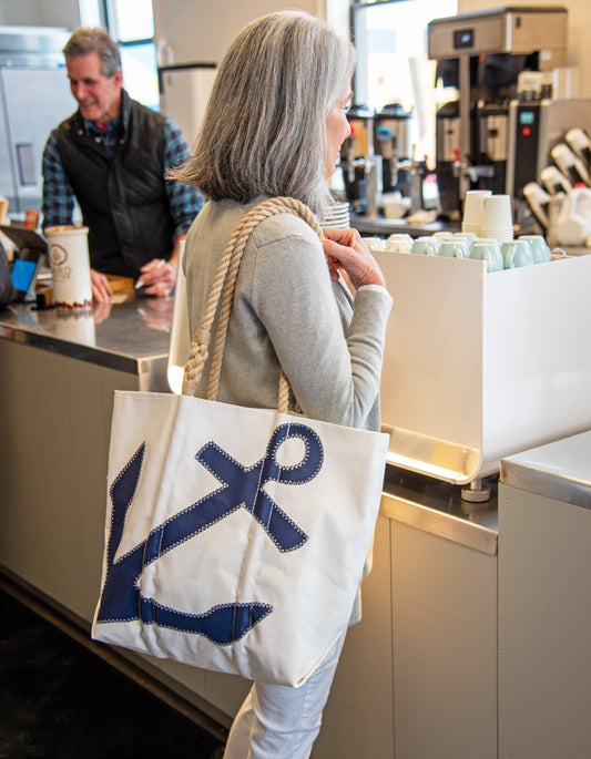 Navy Anchor Medium Tote with Navy Rope Handles