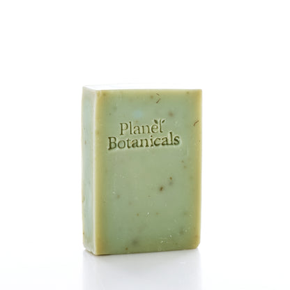 Rectangular bar of Planet Botanicals Seaweed Bar Soap in light green, embossed with the text “Planet Botanicals.”
