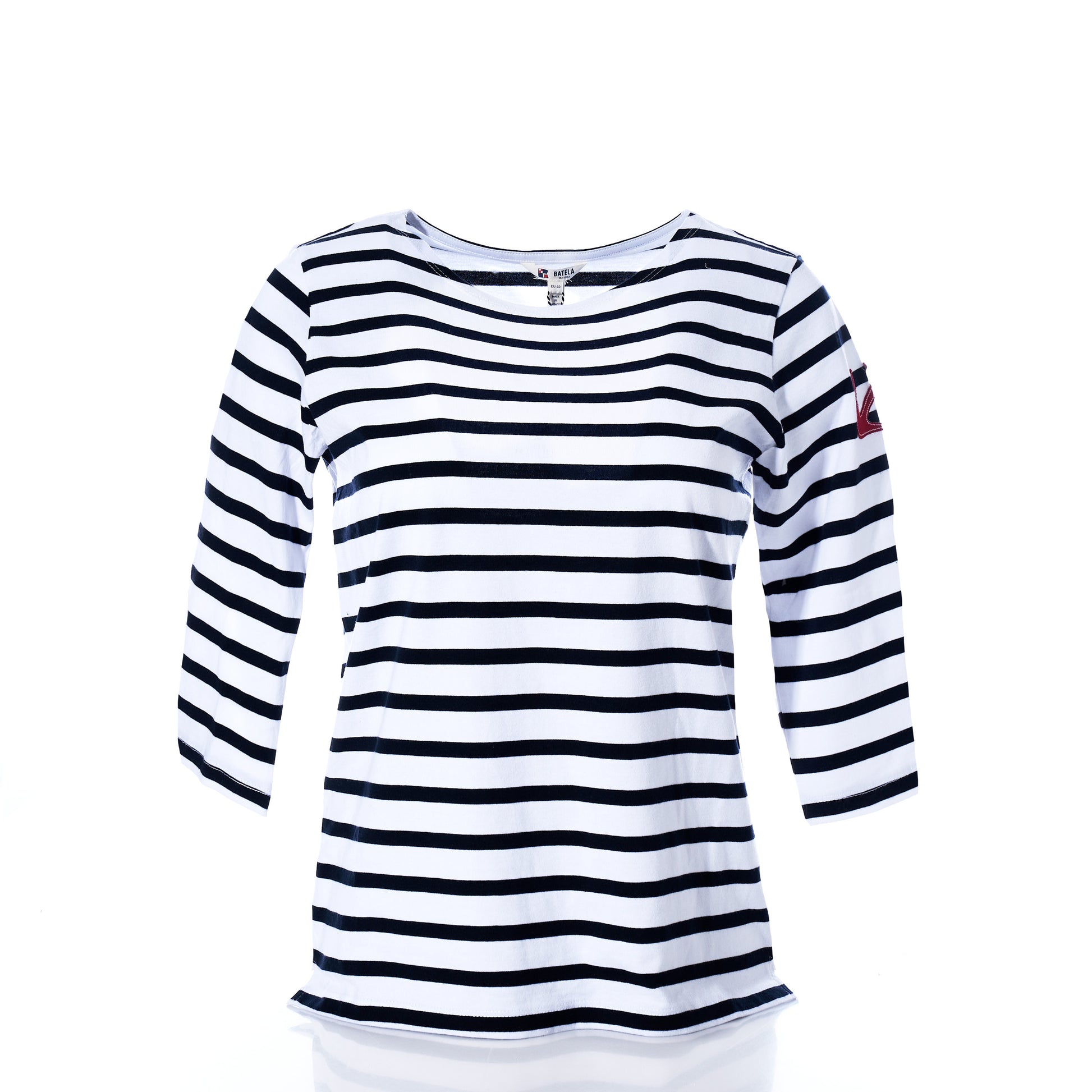 women's cotton striped shirt nautical sailor stripes and anchor design patch on sleeve