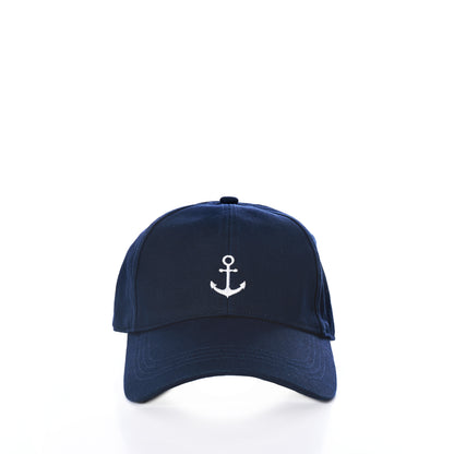 The Anchor Baseball Hat - Navy by true features a white embroidered anchor on the front and is photographed against a clean white background, providing classic style and reliable sun protection.