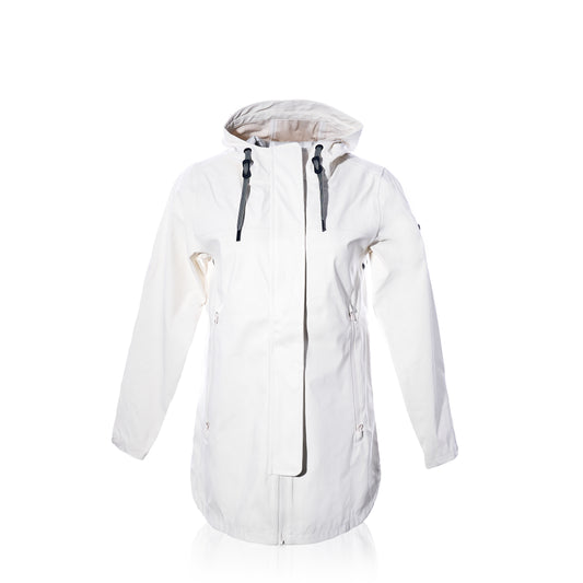 White raincoat with a hood on a white background