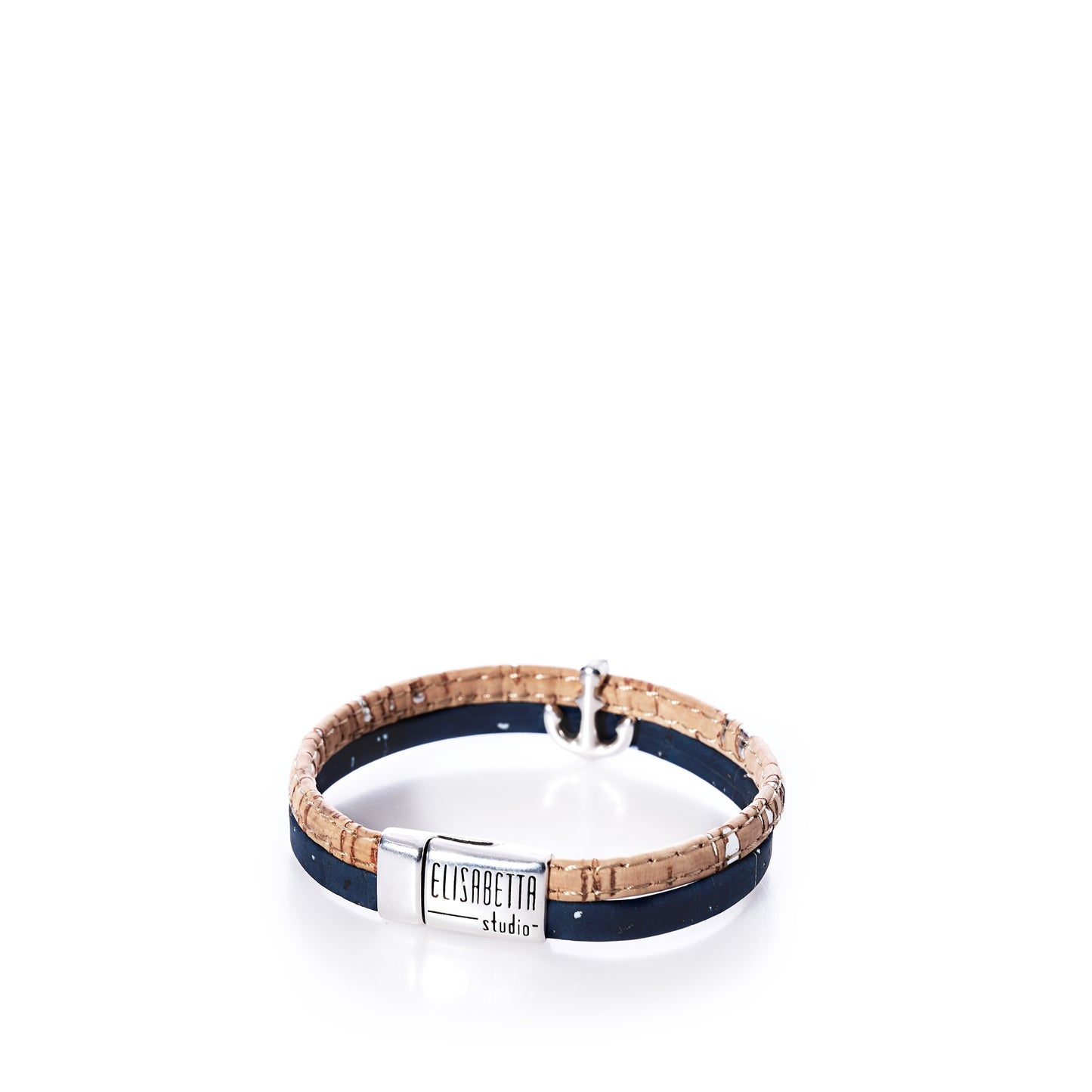 cork bracelet with silver accents and magnetic clasp elisabetta