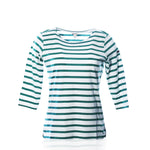3/4 Sleeve Boatneck Top - Teal/Cream