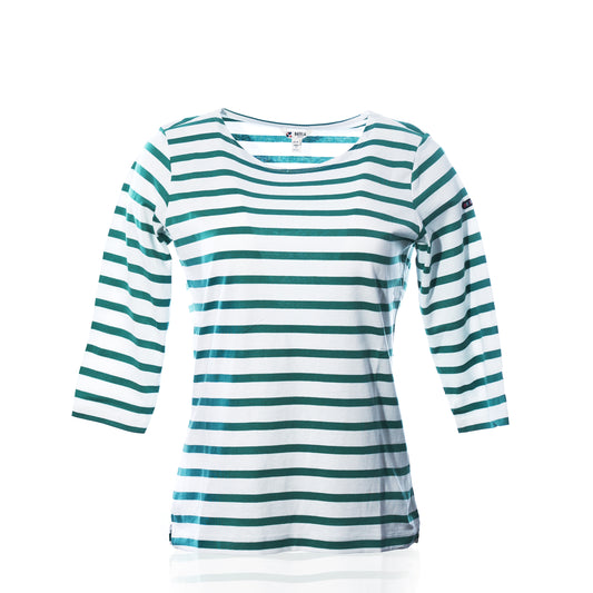 3/4 Sleeve Boatneck Top - Teal/Cream