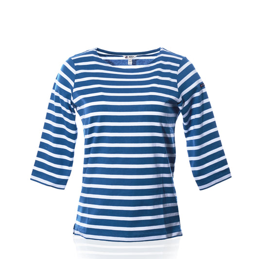 3/4 Sleeve Boatneck Top - High Tide/White