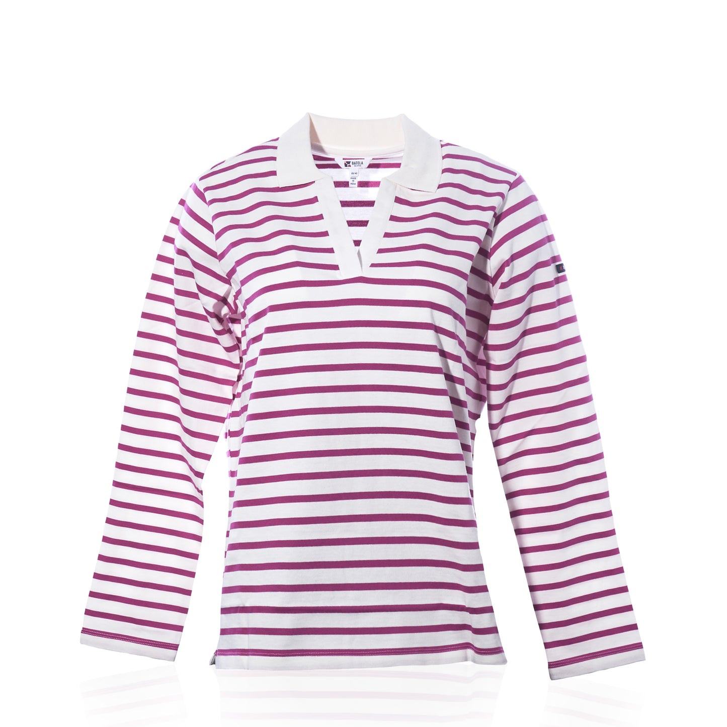 Long Sleeve Polo Shirt - Fuchsia/White