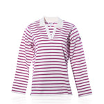 Long Sleeve Polo Shirt - Fuchsia/White