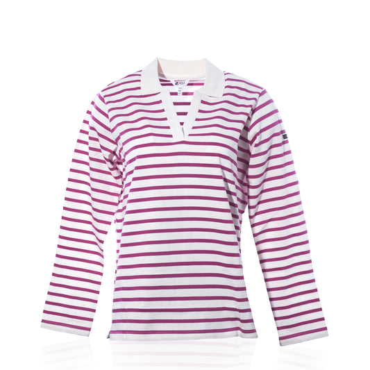 Long Sleeve Polo Shirt - Fuchsia/White