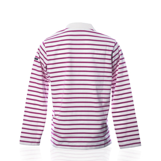 Long Sleeve Polo Shirt - Fuchsia/White