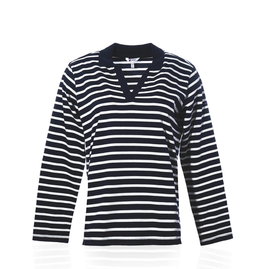 Long Sleeve Polo Shirt - Navy/White