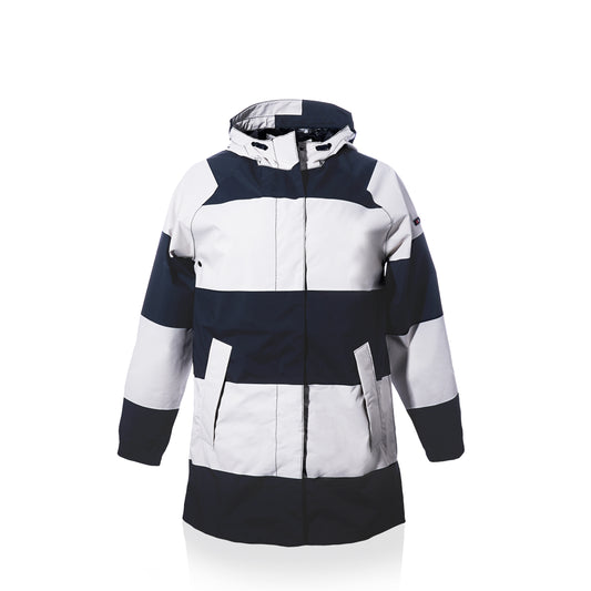 Women's Harborside Waterproof Raincoat – Stripe Navy & White
