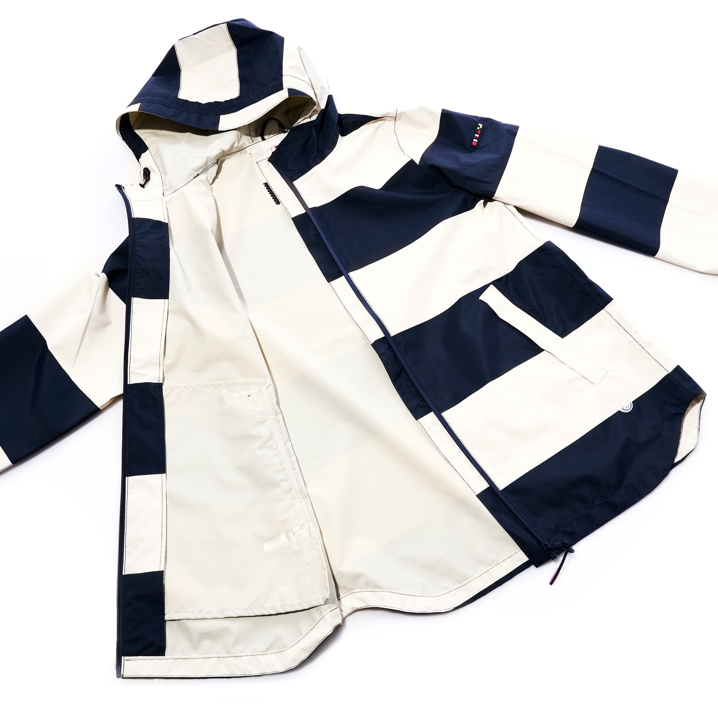 Harborside Waterproof Raincoat - Stripe Navy & White