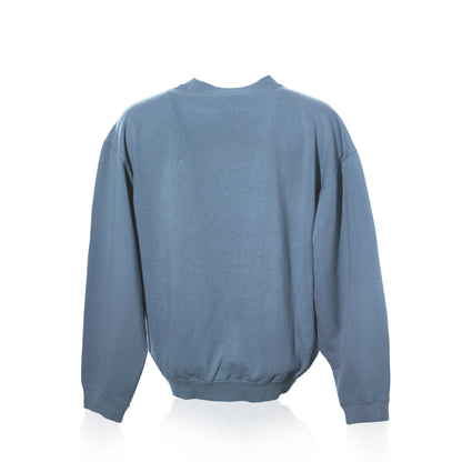 The Soft As A Grape Crewneck Pullover - Denim Maine Anchor is displayed from the back against a white background, showcasing its classic coastal-inspired denim-blue design. by Sea Bags