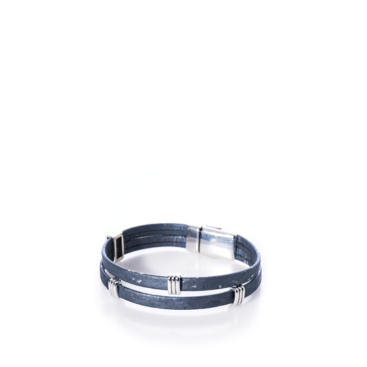 Classic Cork Bracelet - Stripe Bands on Gray