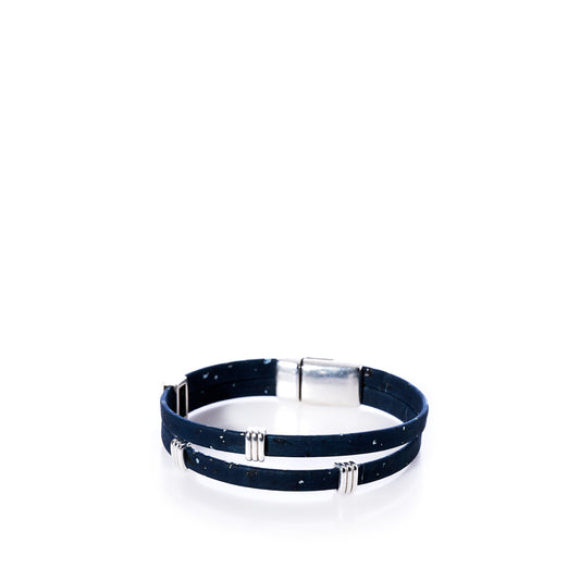 Classic Cork Bracelet - Stripe Bands on Navy