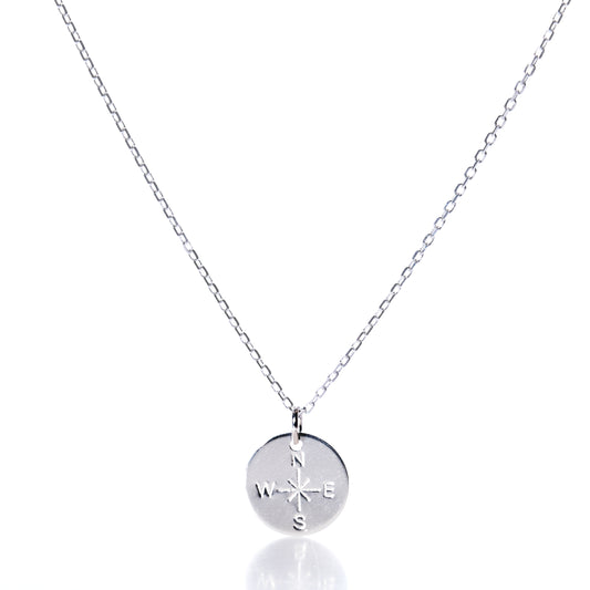 Pendant Necklace - Silver Compass Rose