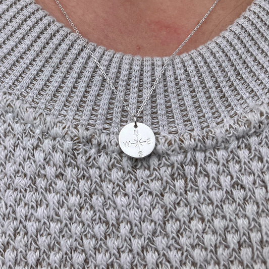 Pendant Necklace - Silver Compass Rose