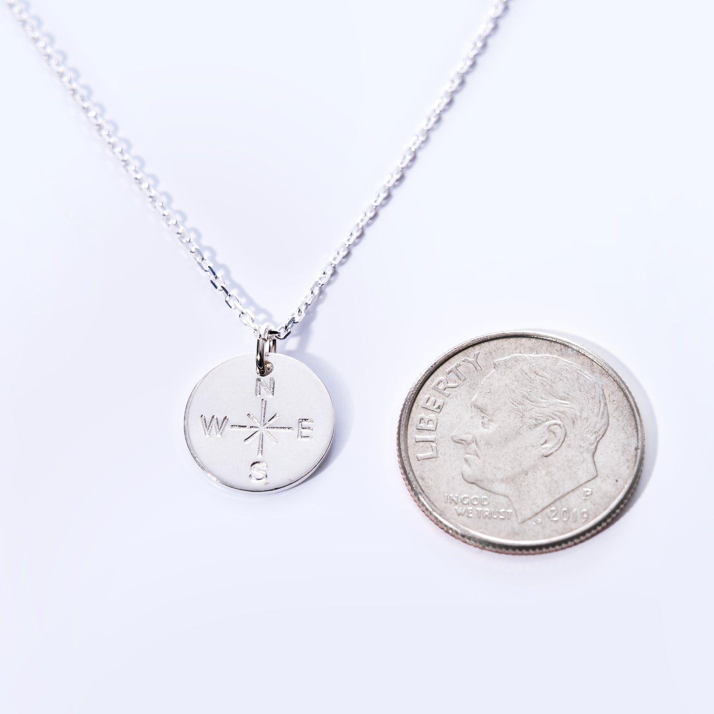 Pendant Necklace - Silver Compass Rose