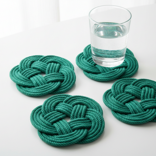 Turks-head knot nautical rope coasters green set of 4 