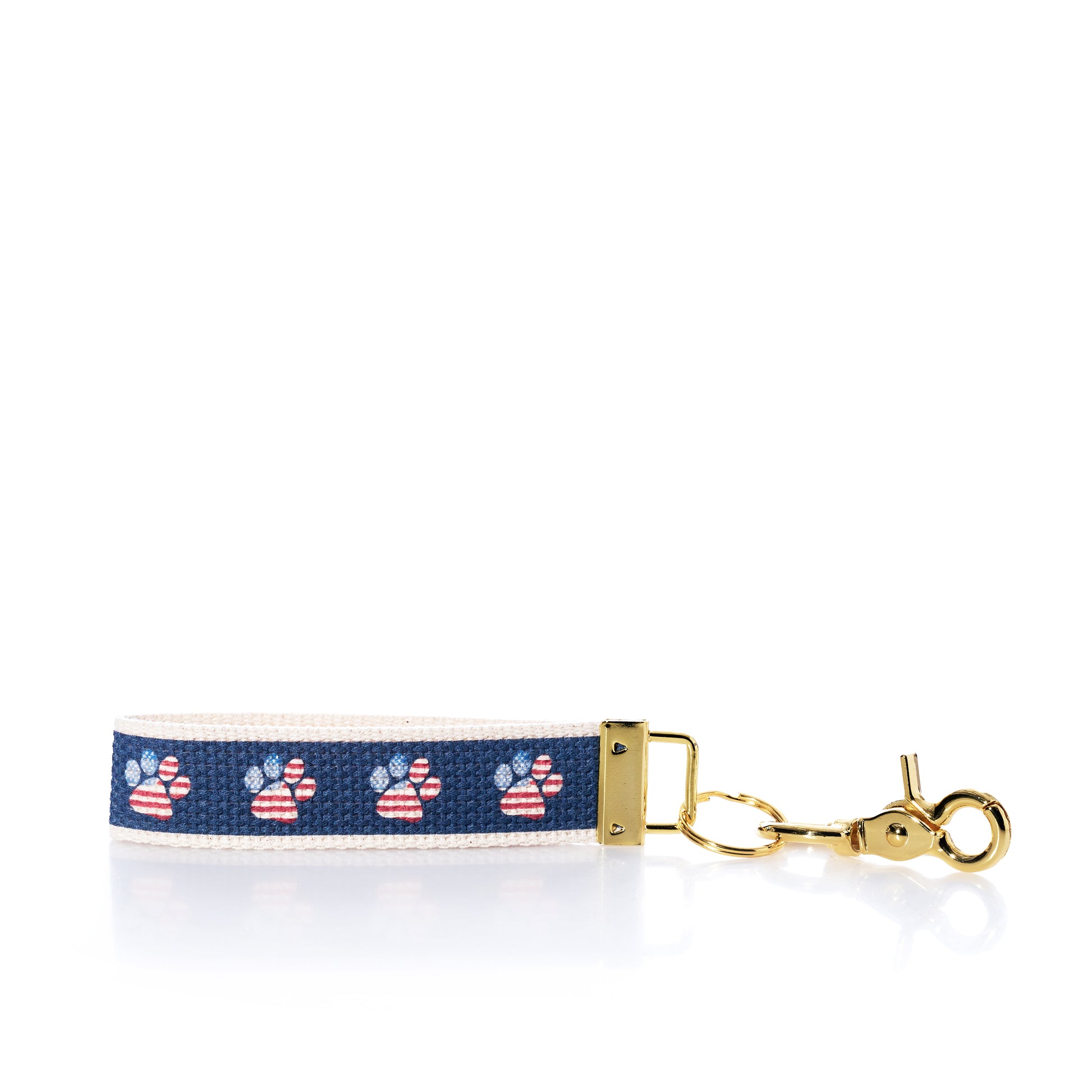 Keychain with paw print pattern on a blue background