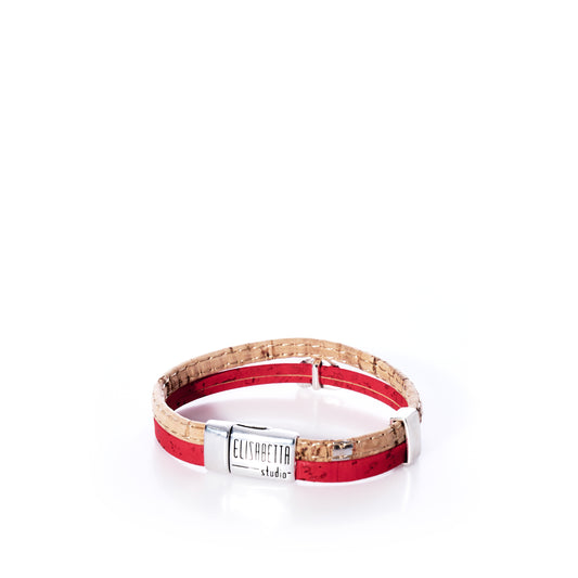 Bracelet with cork and red band on a white background