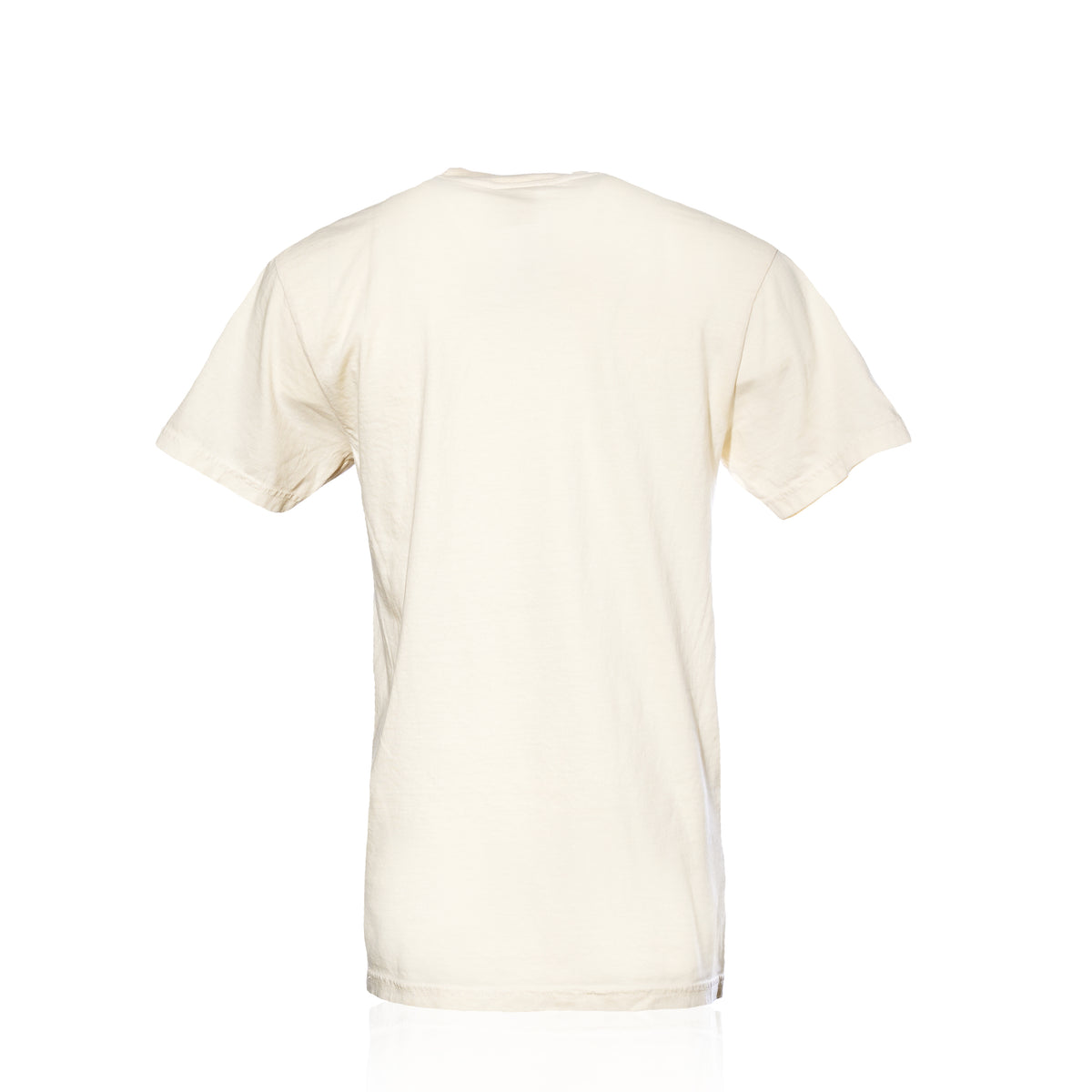 Back view of a plain, cream-colored Maine Sailing Team T-Shirt made of short-sleeved ringspun cotton.