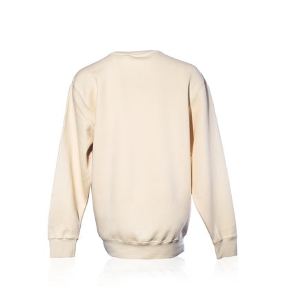Back view of a plain, cream-colored cotton Sailboat Crewneck Sweatshirt.