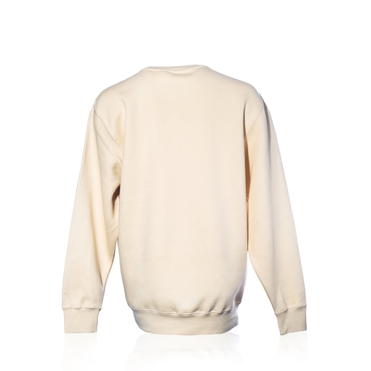 Back view of a plain, cream-colored cotton Sailboat Crewneck Sweatshirt.