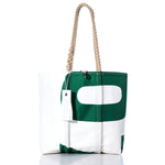 Sea Bags Vintage 070 Medium Tote features a bold green and white design with hand-spliced rope handles, visible stitching, and a distinctive white tag. by Sea Bags