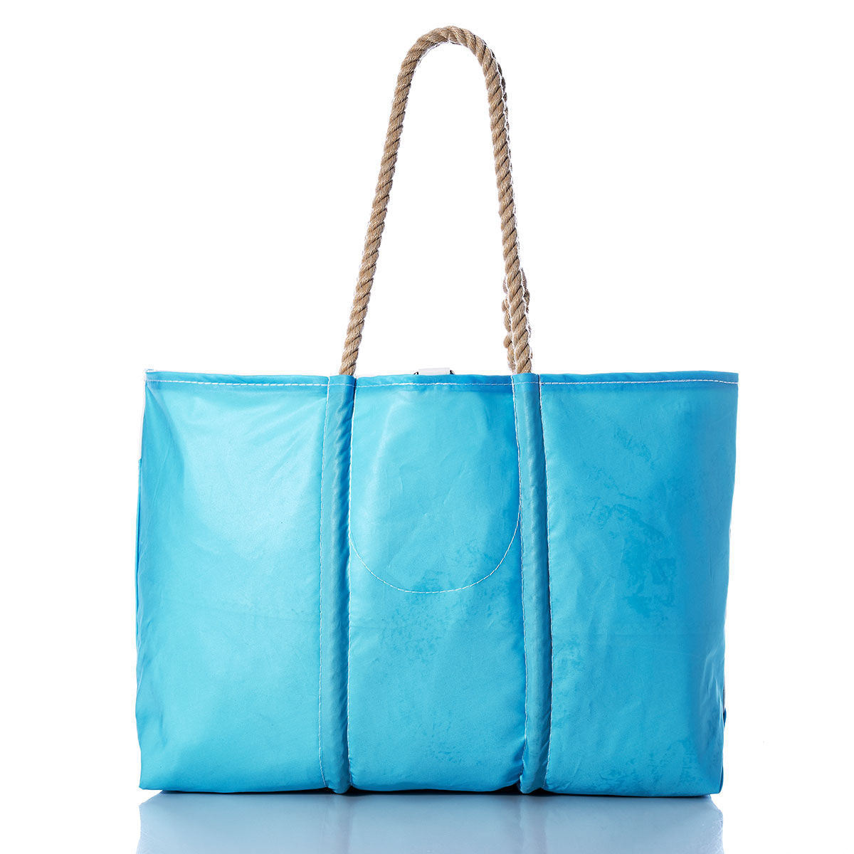 Sea Bags Vintage Blue and White Large Tote, featuring hand-spliced rope handles, is pictured against a white background—a true handcrafted piece from Maine. by Sea Bags