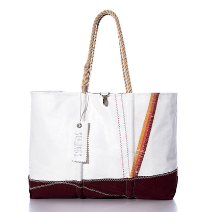 Vintage Burgundy and White Large Tote