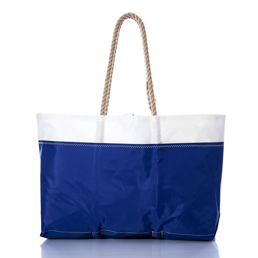 Sea Bags Vintage Etchells Ogunquit Beach Tote, crafted from recycled sail cloth with rope handles and inspired by vintage Etchells designs, displayed against a white background. by Sea Bags