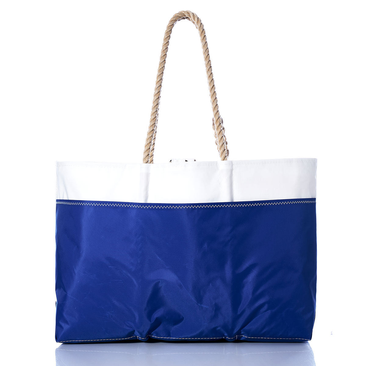 Vintage Green 65 Ogunquit Beach Tote with rope handles from Sea Bags, crafted from recycled sail cloth, photographed against a white background. by Sea Bags