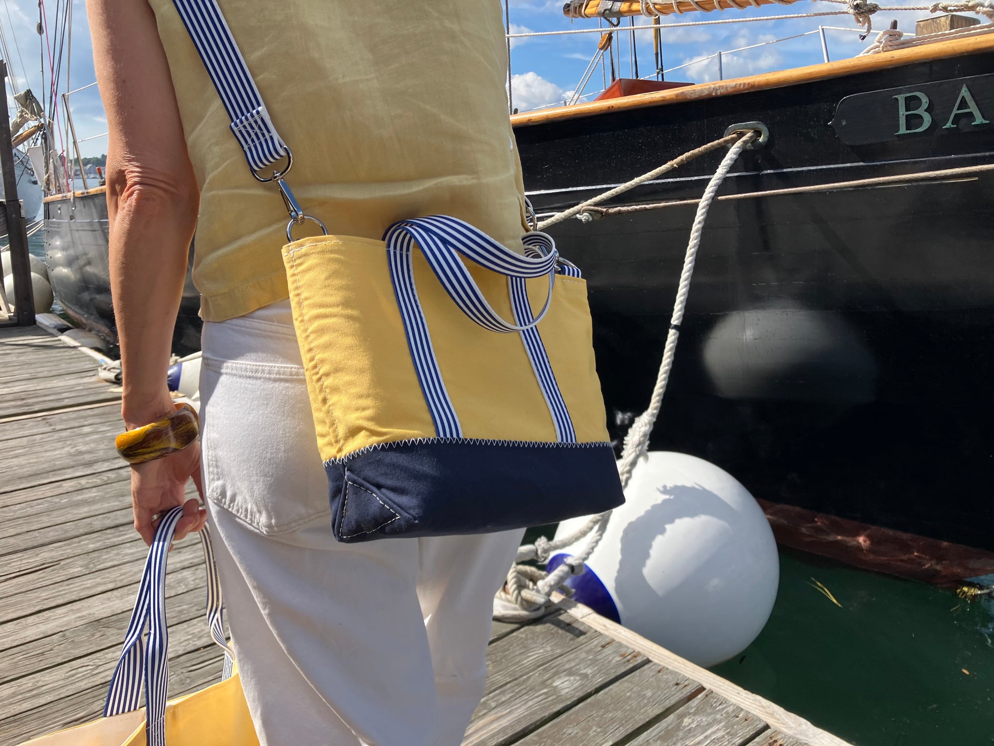 canvas travel tote sail bag marine store CB Station Large Boat Navy or daily commutes Recycled boat canvas tote bag