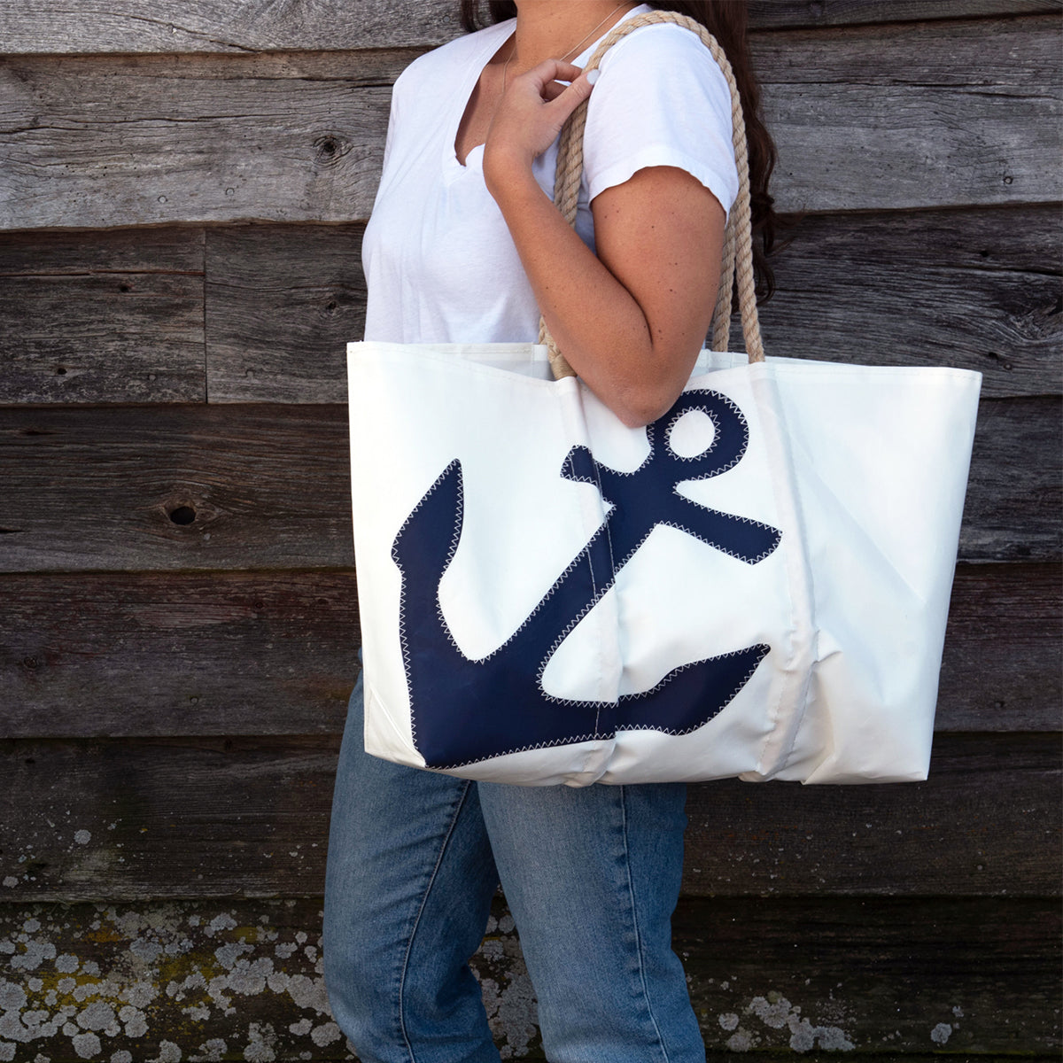 Navy Anchor Large Tote with Hemp Rope – Sea Bags